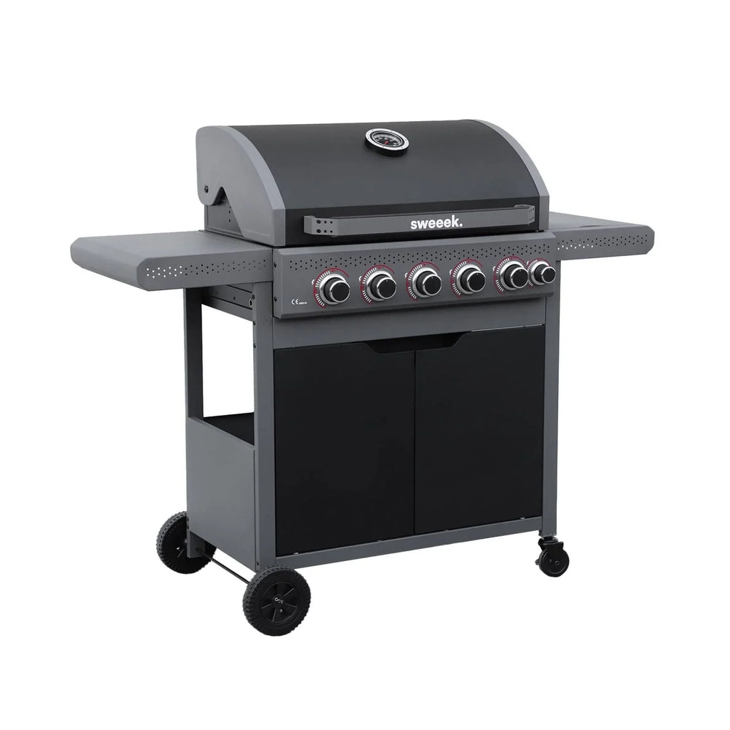 Grill Gazowy 5 Palników + 1 Palnik Boczny, Czarny
