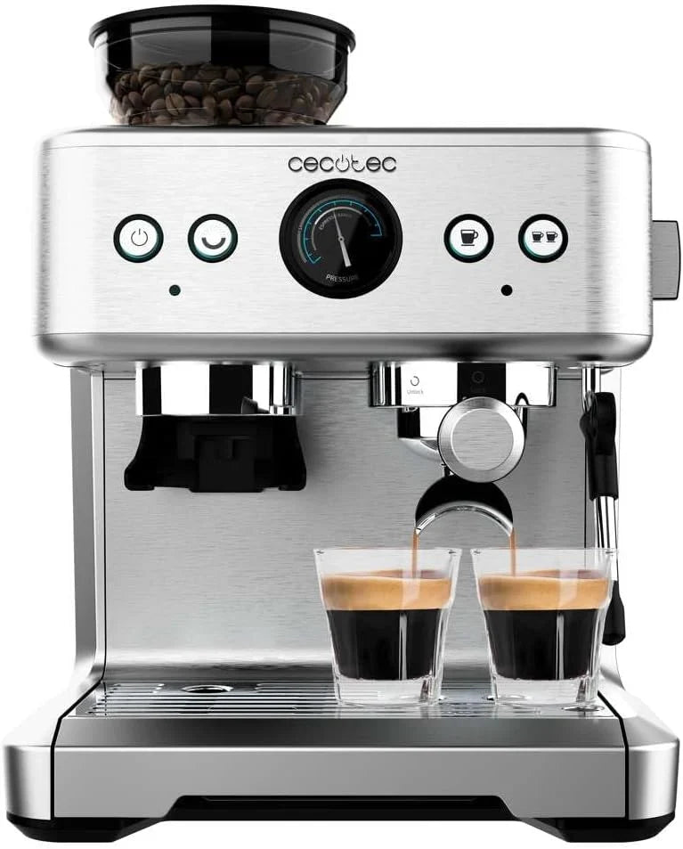 Cecotec Ekspres do kawy Barista Power Espresso 20 Barista. 2250W, 20 Barów, Manometr i 2 Termobloki, Zbiornik na Kawę Ziarnistą, Młynek z 20 Poziomami, Spieniacz