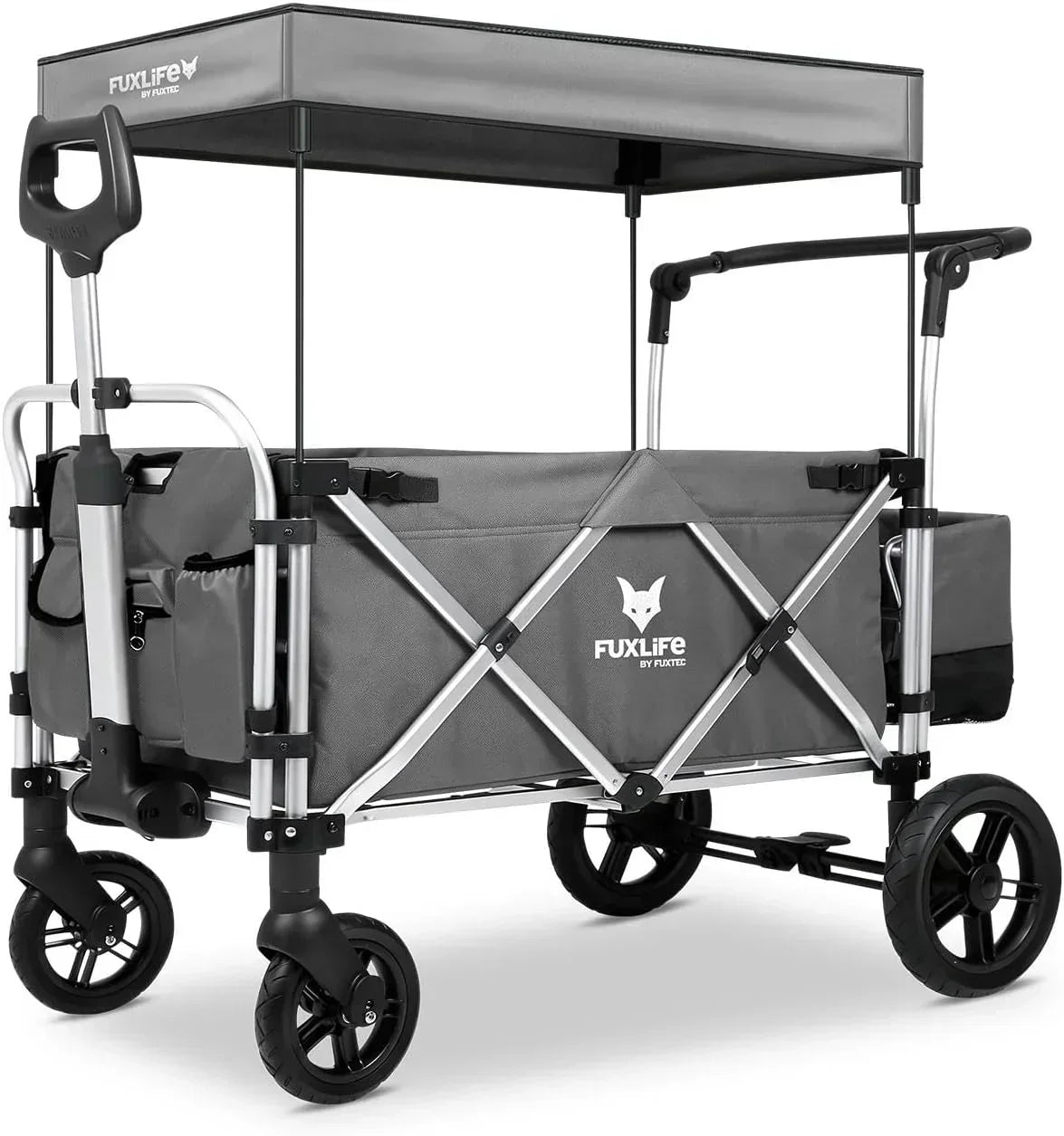 FUXTEC FX-CTL900 Premium szary, oryginalny wózek składany dla dzieci, idealny do ogrodu, na plażę lub do miasta, pchanie lub ciągnięcie, obciążenie do 75 kg.