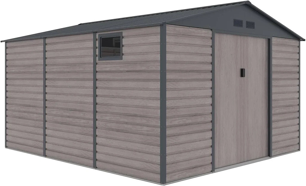 Gardiun Surrey Metalowa Szopa Ogrodowa 13 m2 Zewnętrzna 340x382x226 cm Stalowa z Bocznym Oknem i Efektem Słojów Drewna