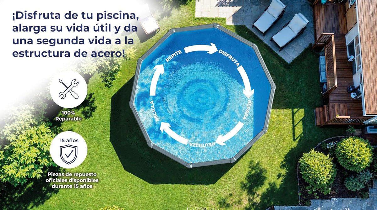 Gre KITPR353W Naziemny Basen Stalowy Okrągły o Wyglądzie Drewna, Baseny Rozkładane do Ogrodu, 350 x 120 cm, Sicilia