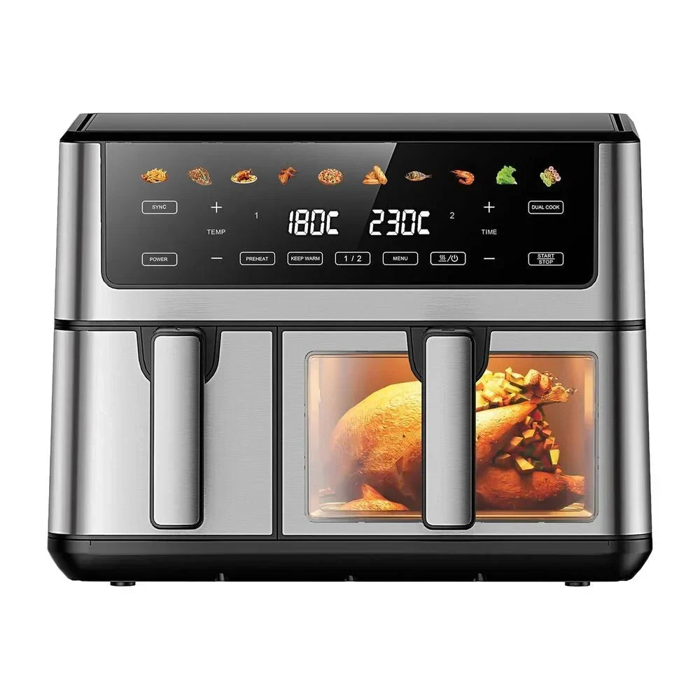 Frytkownica beztłuszczowa z okienkiem Extralink Dual Basket, 2 komory, 2500 W, 6,5 l i 3,5 l, srebrna