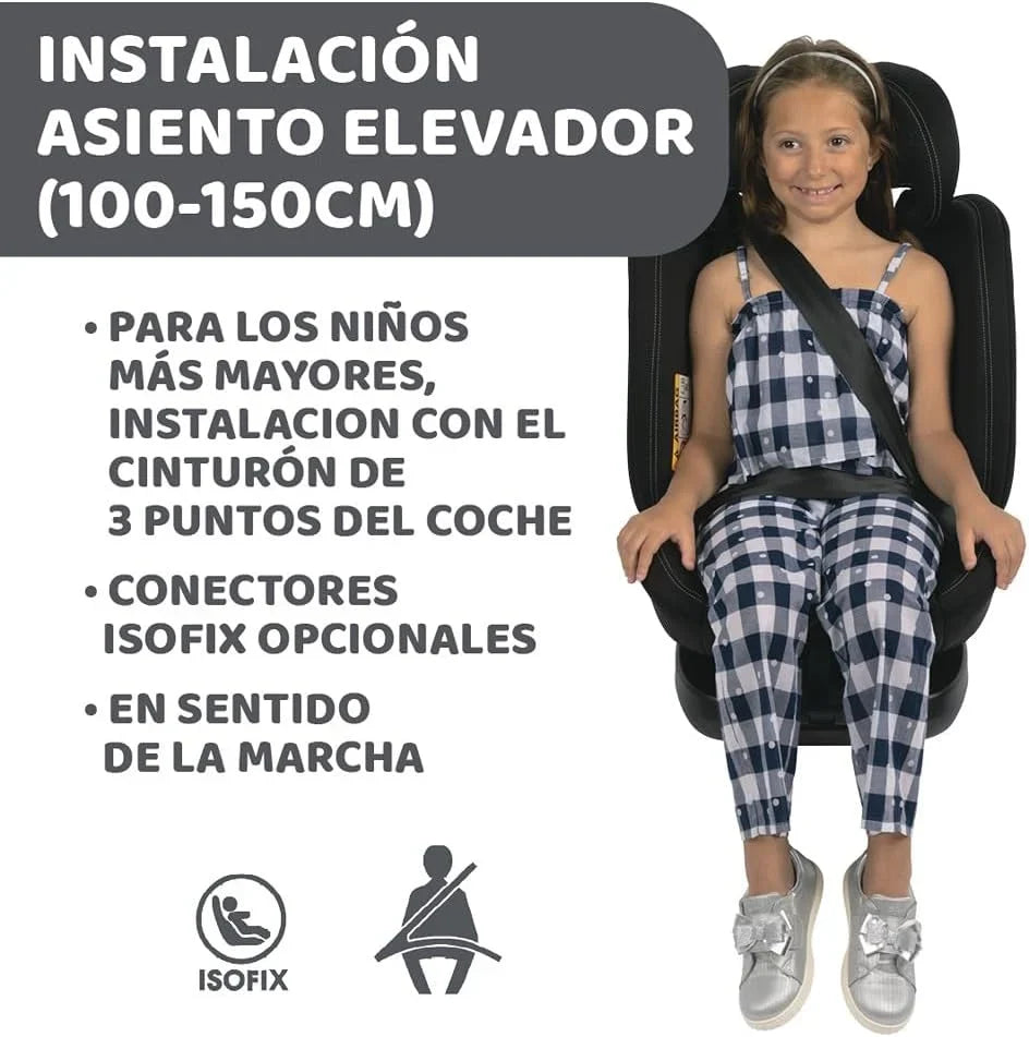 Chicco Unico EVO I'Size Classic, Fotelik Samochodowy ISOFIX dla Niemowląt i Dzieci od 40 do 150 cm, Grupa 0123 od Urodzenia do 12 Lat, Obrotowy 360°, Reduktor, Regulowany i z Ochroną Boczną, Czarny