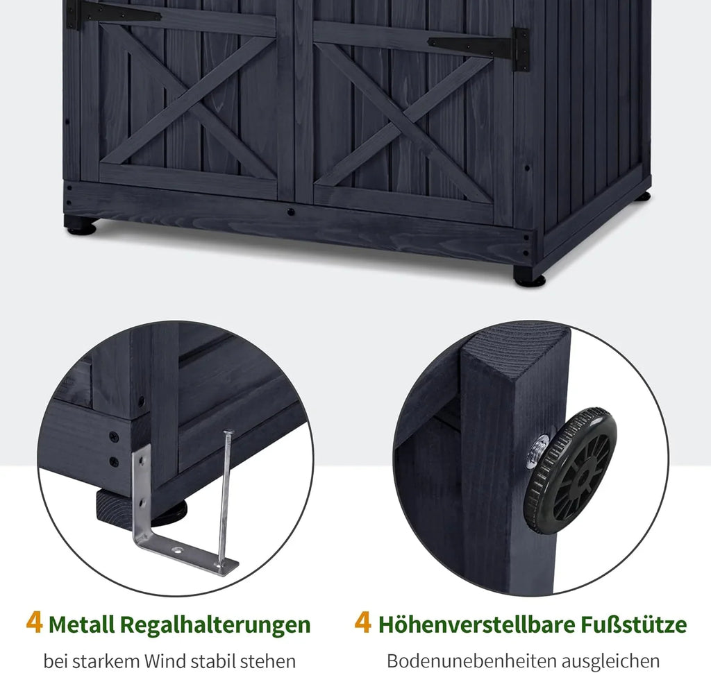 M MCombo Szafka ogrodowa, odporna na warunki atmosferyczne, drewniana, wodoodporna szafa zewnętrzna z podłogą, do użytku na zewnątrz, na balkon, 74 × 99 × 193 cm (antracytowa)